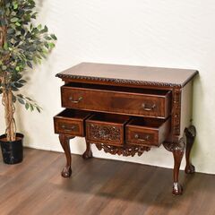 英国アンティーク ローボーイ 猫脚 彫刻 コンソールテーブル チェスト