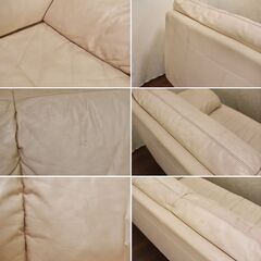 ≪yt854ジ≫ Leatherworld/レザーワールド 本革ソファ 2～3人掛け 幅210cm 白系/アイボリー系/レザー IDC大塚 現状品 50807-14の画像