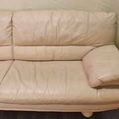 ≪yt854ジ≫ Leatherworld/レザーワールド 本革ソファ 2～3人掛け 幅210cm 白系/アイボリー系/レザー IDC大塚 現状品 50807-14の画像