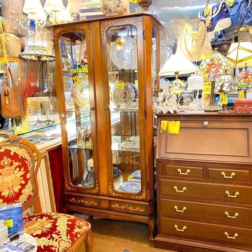 【美品】 イタリア製 象嵌細工 キュリオケース/ 飾り棚//コレクションボード/ガラスキャビネット イタリア製 キュリオケース 西洋クラシック 飾り棚 アール・ヌーヴォー