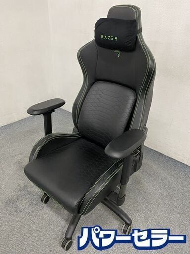 RAZER/レイザー ゲーミングチェア 標準サイズ Iskur ブラック＆グリーン ランバーサポート 4Dアームレスト 中古家具 店頭引取歓迎 R7523