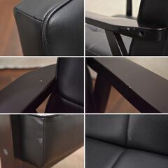 【ジモ取引終了1/13】≪yt858ジ≫ レトロソファー 1人用 ブラック/黒系 PVC/合皮/木製 シングル/1人掛け/1シーター/チェア/椅子/家具 50811-08の画像