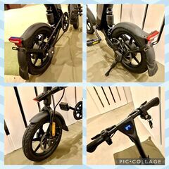 【超美品】フル電動自転車 14インチ ディスクブレーキ 10ah大容量バッテリー LEDライト 3段階ギア 折畳 最大速度25km/h 【ブラック】の画像