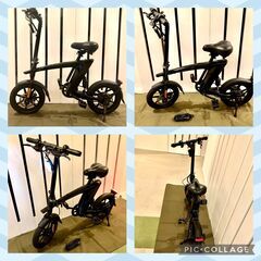 【超美品】フル電動自転車 14インチ ディスクブレーキ 10ah大容量バッテリー LEDライト 3段階ギア 折畳 最大速度25km/h 【ブラック】の画像