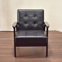 【東4/10】≪yt859ジ≫ レトロソファー 1人用 ブラック/黒系 PVC/合皮/木製 1人掛け/1シーター/シングル/チェア/椅子/家具 50811-09の画像