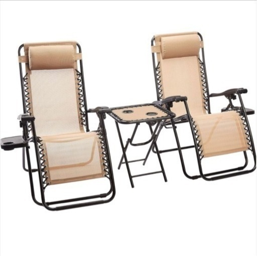 ゼログラビティーチェア サイドテーブル付き 2脚セット ベージュ アウトドアチェア リクライニングチェア