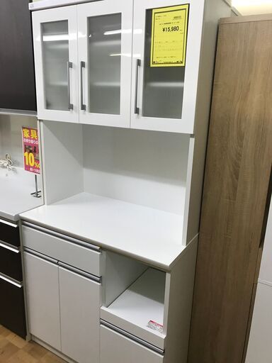 【値下げ/配送料込】ニトリ 食器棚 幅90 レジューム 上下 ダークブラウン 送料込みニトリ キッチンボード 食器棚 レジューム90 ダークブラウン