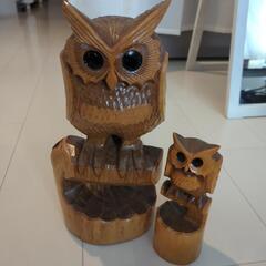 木彫りフクロウ置物２点セット