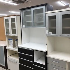 レンジボード　二枚扉　ダークブラウン×シルバー【トレファク堺福田店】