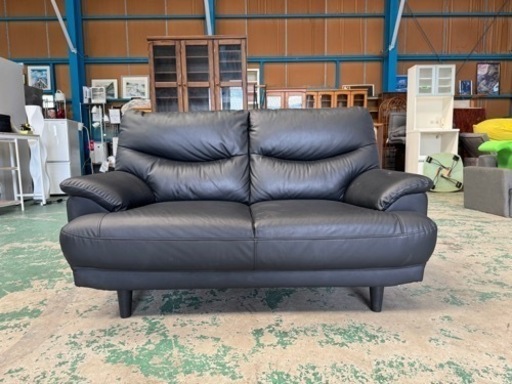 決まりました☆綺麗な中古品☆２人がけソファー☆合皮☆ブラック☆