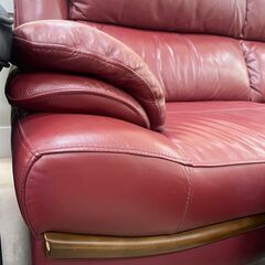 オットマン付き２人掛けソファ　レッドレザー