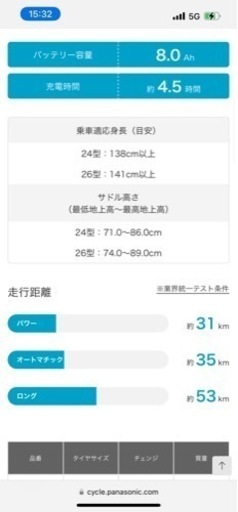 電動時転車　Panasonic ビビ・SX