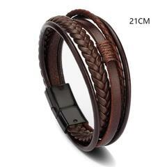 【新品未使用】ブレスレット　ダークブラウン　合皮　5連　21cm