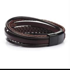 【新品未使用】ブレスレット　ダークブラウン　合皮　5連　21cmの画像