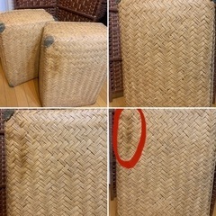 【今週8,000円】【希少な昭和はじめの】「古い綺麗な竹編みの収納かご 行李 竹細工 バスケット 古民具 アンティーク 」の画像