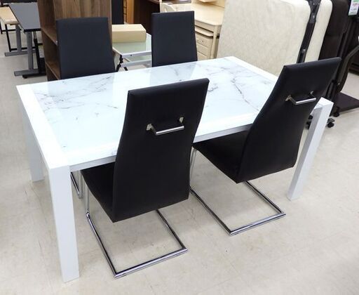 北海道 千歳市/恵庭市 ニトリ/NITORI ダイニングセット(ダイニングテーブル：DTエスペルト シンチョウ/ダイニングチェア：Nシールド ロフト2)ホワイト/ブラック イス4脚  伸長式 家具