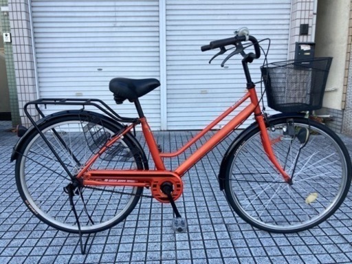 【26インチ自転車】変速なし　前後タイヤ、チューブ新品❗️鍵、前カゴ新品❗️ブリヂストン製大きめサドル仕様❗️スペアキーあり　若林自転車　浜大津　SALE中❗️
