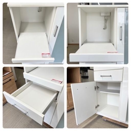 【超美品‼️】ニトリ 80cm幅ミドルレンジボード キッチンカウンター 食器棚 収納家具 鏡面仕上げホワイト♪
