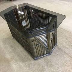 長期展示品　籐(ラタン)のガラステーブルの画像