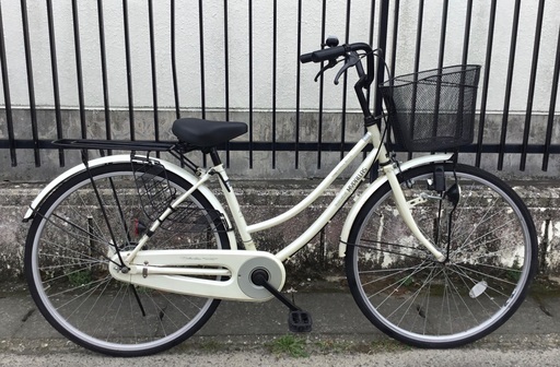 ＜整備済＞ママチャリ・26インチ自転車・変速なし 鍵付き 色・パールホワイト　お掃除済で綺麗です♪