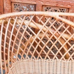 【武蔵小山店】 ゆりかご 車輪付き　藤　ラタン　揺籠　揺かご　クーファン　クーハン　アンティーク　ミニベッド　ベビーベッド の画像