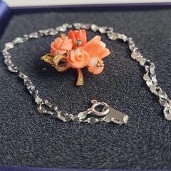 pt999 K18 ゴールドネックレス ダイヤモンド アクセサリー  薔薇 花の画像