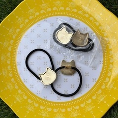 猫の髪ゴム ハンドメイド資材 ミール皿付き髪ゴム