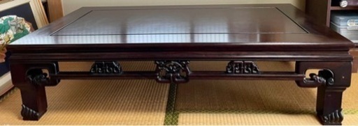 黒檀座卓テーブル、ローテーブル　彫刻脚　アンティーク家具