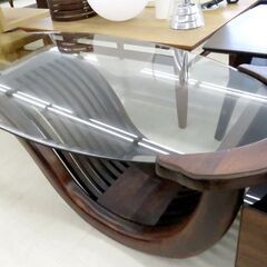 北海道 千歳市/恵庭市 近郊配送 アジアン調 チークローテーブル センターテーブル ガラス天板 店頭でのお受け渡し大歓迎