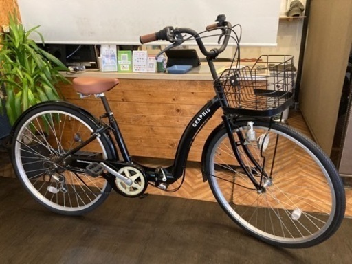 【前輪タイヤ新品！】6段変速　26インチ折りたたみ自転車　ブラック