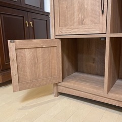 【超美品‼️】定価20,800円♪ 現行モデル 朝日木材加工 115cm幅ストッカー オープンシェルフ 多目的棚 ラック 木目調ブラウン♪の画像