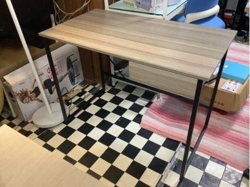 【リサイクルサービス八光】幅100cm　木目天板　引き出し付きPCデスク　