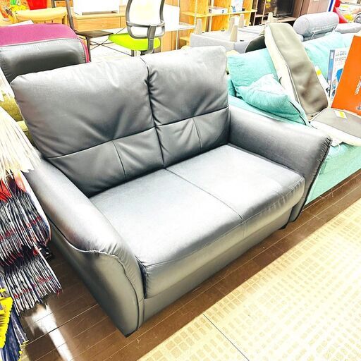 10/15家具 ソファー 2人掛け ブラック レザー