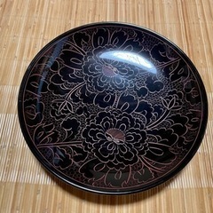 牡丹彫 高級 越前漆器 越前塗 沈朱 漆塗 和食器 菓子皿 銘々皿 牡丹彫文の画像