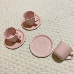 陶器ティー・コーヒーカップ・ソーサー3点セット　おままごとにもの画像