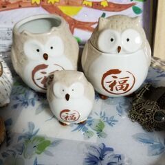残りわずか。まとめ買いお値引きします。フクロウの調味料入れ。