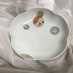 有田焼窯元 深川製磁 寿赤絵 梅型鉢 未使用