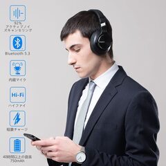ヘッドホンノイズキャンセリング ワイヤレス Bluetooth ブルートゥースヘッドフォン 40時間 ワイヤレスイヤホン マイク付きの画像