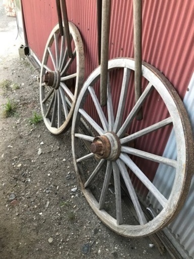大八車 鉄枠車輪一対 直径97㌢ アンティーク レトロ ガーデニング オブジェ