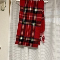 再出品　赤系チェック　大判ストール