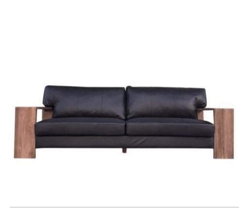 ソファ【本革】NC415 3人掛けブラックレザー/ウォールナット