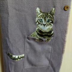 猫刺繍いり大判ストール