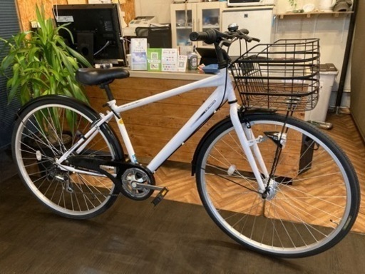 【チェーン新品！】LEDオートライト　6段変速　シティクロス　27インチ自転車　マットホワイト