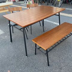 リサイクルショップどりーむ荒田店　No8449 ダイニングセット　椅子二脚　ベンチイス一脚　オシャレなダイニングセットです♪の画像