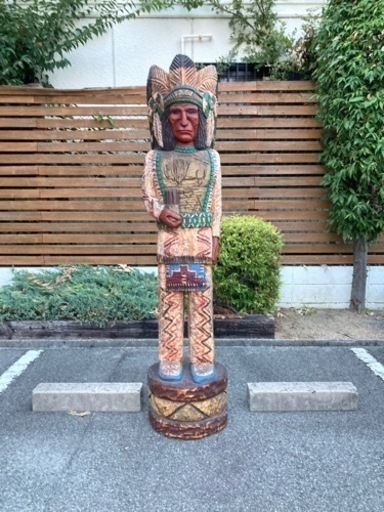 引取限定 特大 木彫り インディアン / 高さ182cm / R.gallagher / ネイティブ・アメリカン 葉巻 / オブジェ 置物 店舗什器