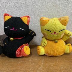 【差し上げます】 招き猫　ちりめん　ぬいぐるみ　置物　笑夢琉　黄...
