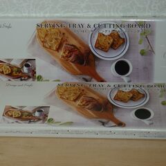D&S サービング トレイ&カッティングボード 天然木(アカシア)製 2枚セットの画像