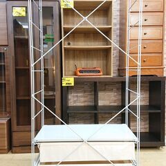 無印良品/MUJI ワードローブ 帆布バスケット2段 スチールユニットシェルフ ハンガーラック 洋服掛け ライトグレー■幅84㎝×奥行39㎝×高さ175㎝■近隣配送無料 買取帝国 朝霞店 の画像