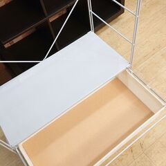 無印良品/MUJI ワードローブ 帆布バスケット2段 スチールユニットシェルフ ハンガーラック 洋服掛け ライトグレー■幅84㎝×奥行39㎝×高さ175㎝■近隣配送無料 買取帝国 朝霞店 の画像