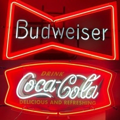 2個セット　希少 レア 80s 90s コカコーラ フィッシュネオン管 Budweiser バドワイザー ヴィンテージ ネオン サイン インテリア ディスプレイ 店舗 看板 ネオン菅 照明 ライト 札幌　アメリカン　レトロ